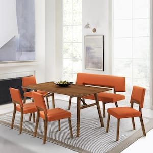 Channell 6-Piece Rectangle Wood Top Orange Dining Set with Bench
