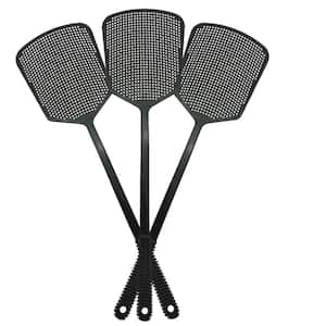 Black Manual Fly Swatters with Flexible Head Heavy Duty and Thick Handle Design (3-Pack)