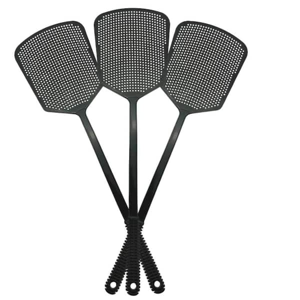Black Manual Fly Swatters with Flexible Head Heavy Duty and Thick Handle Design (3-Pack)