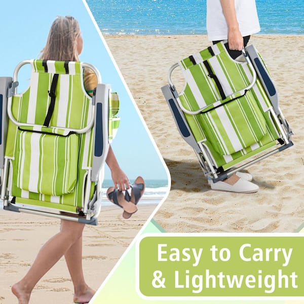 Karl home White and Green Stripe Aluminum Folding Backpack Beach