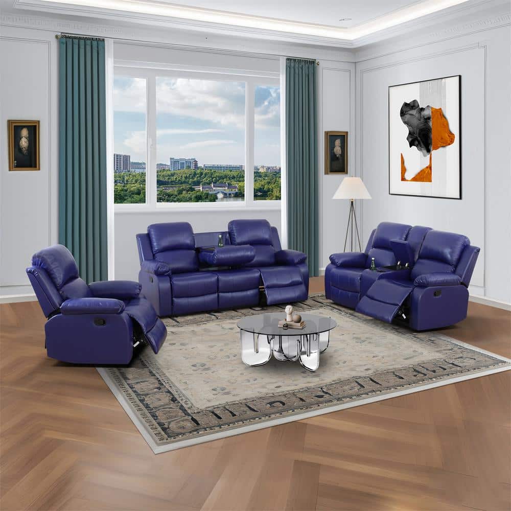 35 in. W Dark Blue Faux Leather Manual Recliner
