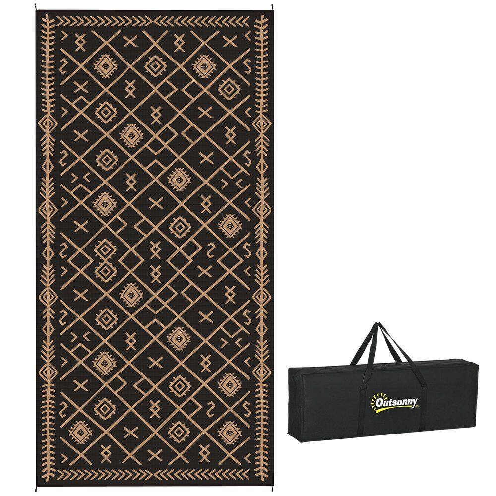 Black and Brown Rhombus 9 ft. x 18 ft. Waterproof Plastic Straw Floor Mat L