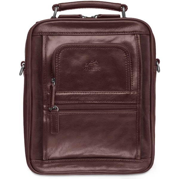 MANCINI Arizona 8.5 in. W x 3.5 in. D x 10 in. H Brown Leather Double Compartment Crossbody Bag