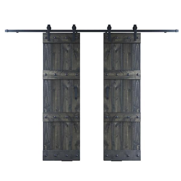 COAST SEQUOIA INC Castle 48 in. x 84 in. Carbon Gray DIY Knotty Wood Double Sliding Barn Door with Hardware Kit
