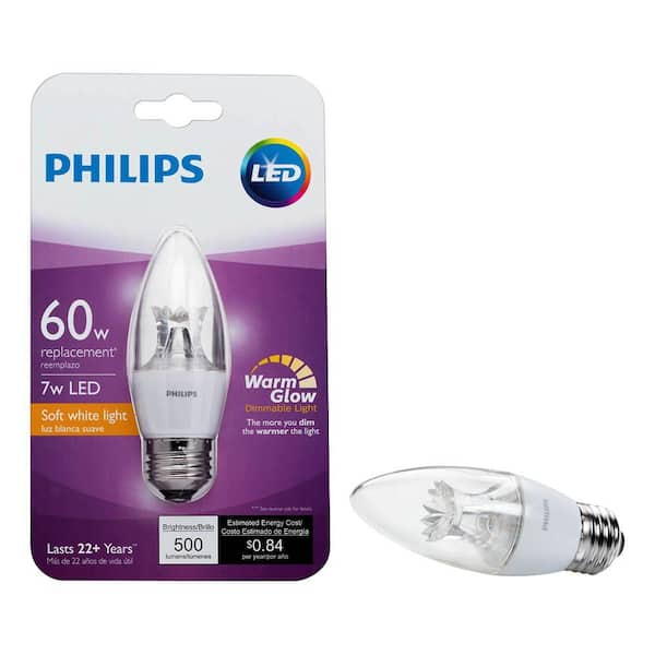 Vanærende handle Vedhæftet fil Philips 60-Watt Equivalent B11 Dimmable LED Blunt Tip Candle Soft White  with Warm Glow Light Effect (1-Pack) 458653 - The Home Depot
