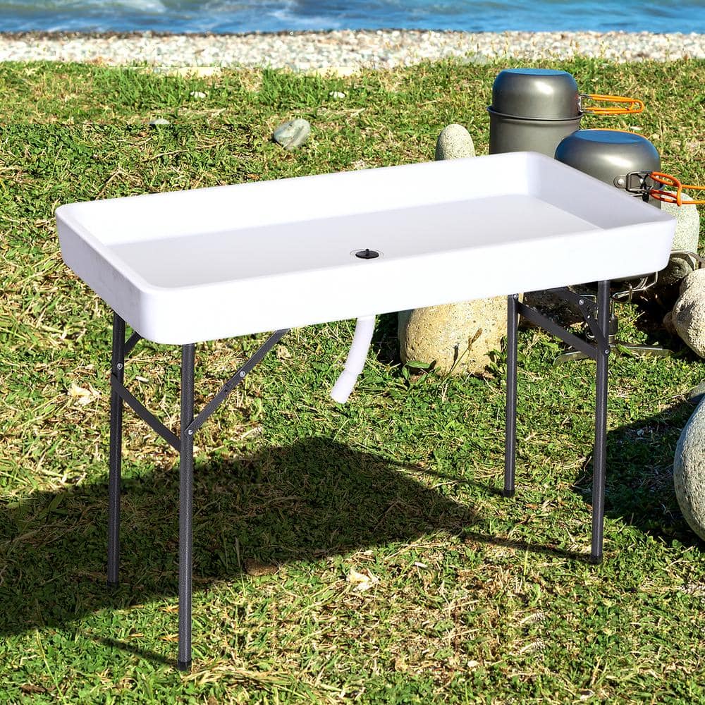 Portable Folding Fish Cleaning Table with Sink and Steel Legs
