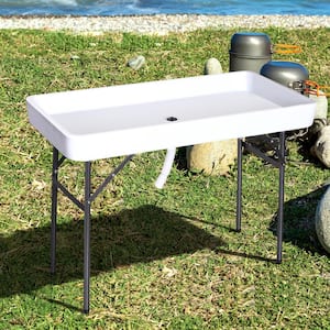 4 ft. Portable Folding Fish Fillet Cleaning Patio Dining Table with Sink and Water Drainage