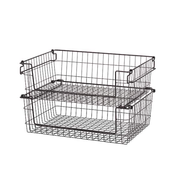 19 in. Dark Bronze Stackable Wire Basket (2-Pack)