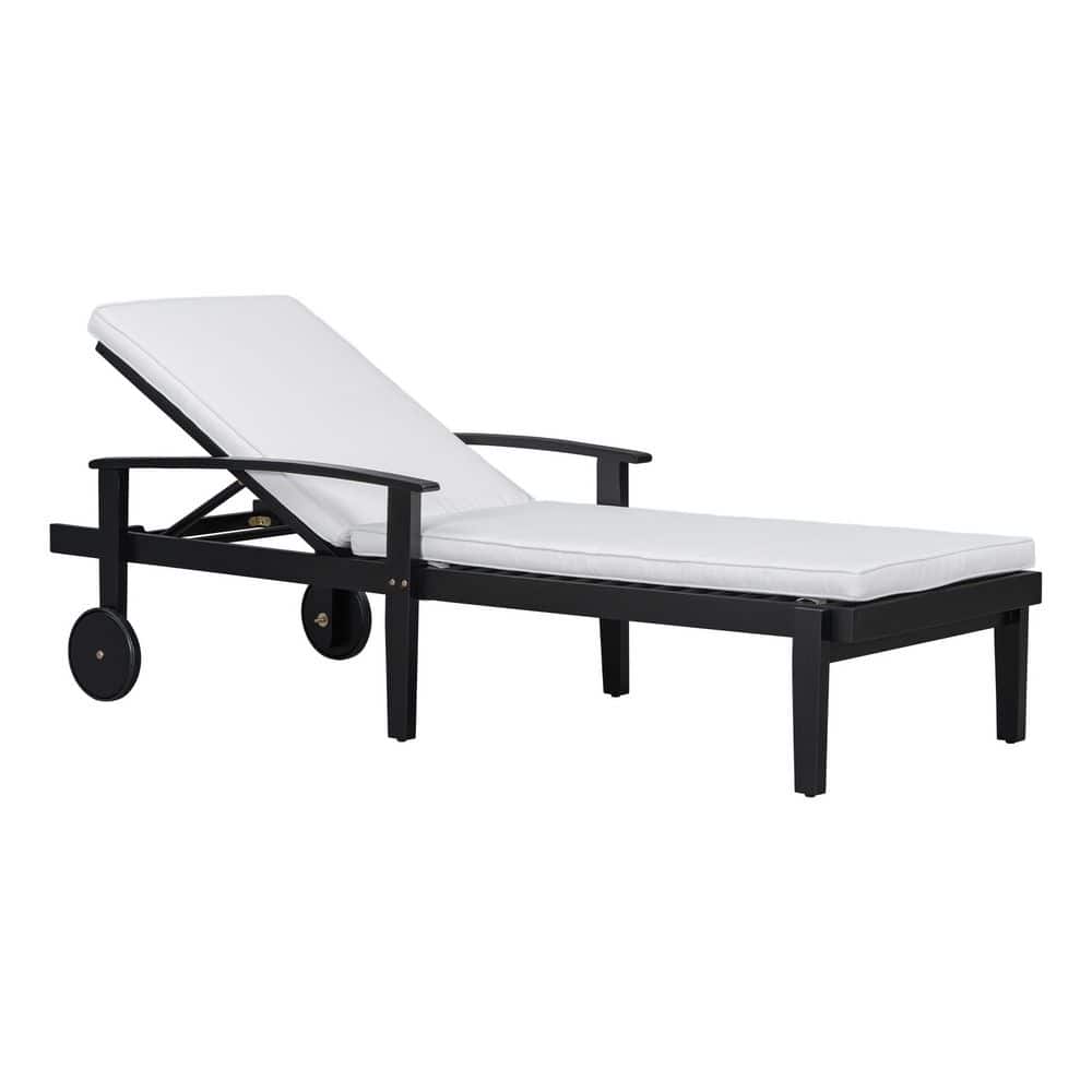 Black 5-Adjustable Backrest Wood Outdoor Lounge Chair, Reclining Chair with Wheels, White Cushion price history on PriceWatchPro
