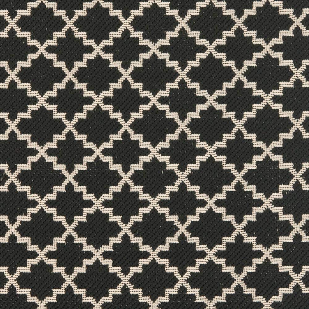 Reversible Black & Beige Synthetic Indoor/Outdoor Flat Woven Rug