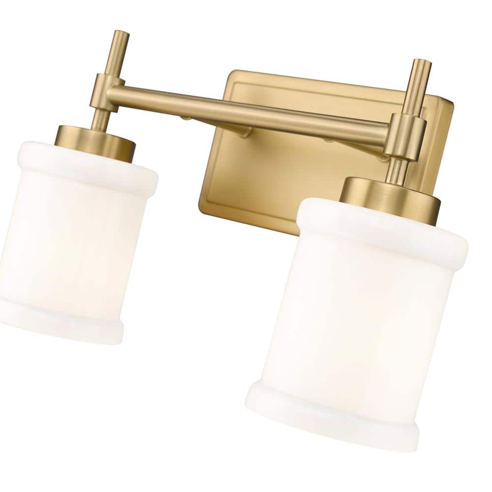 Modern Gold 2-Light Dimmable Vanity Fixture with White Glass Shades