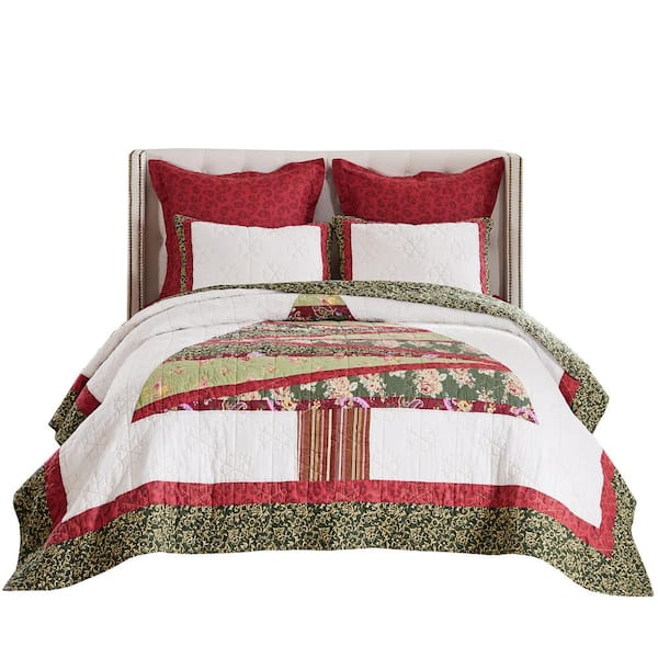 Christmas Tree Festive Holiday 3-Piece Cotton Blend King/Cal King Quilt Set