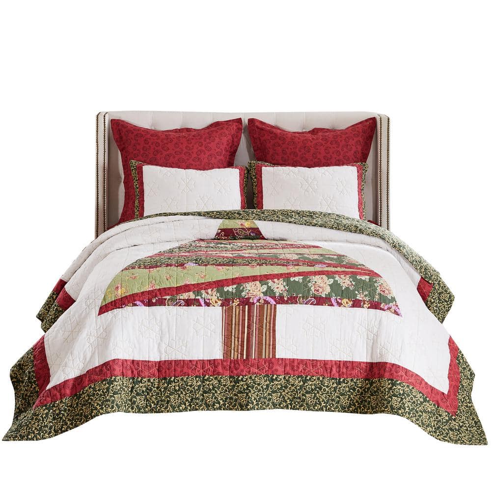 Festive Christmas Tree Reversible Cotton Full Quilt Set