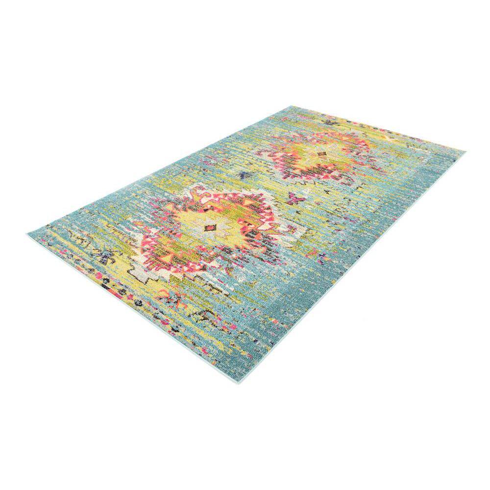 Abstract Blue Synthetic 5' x 8' Easy-Care Rectangular Rug