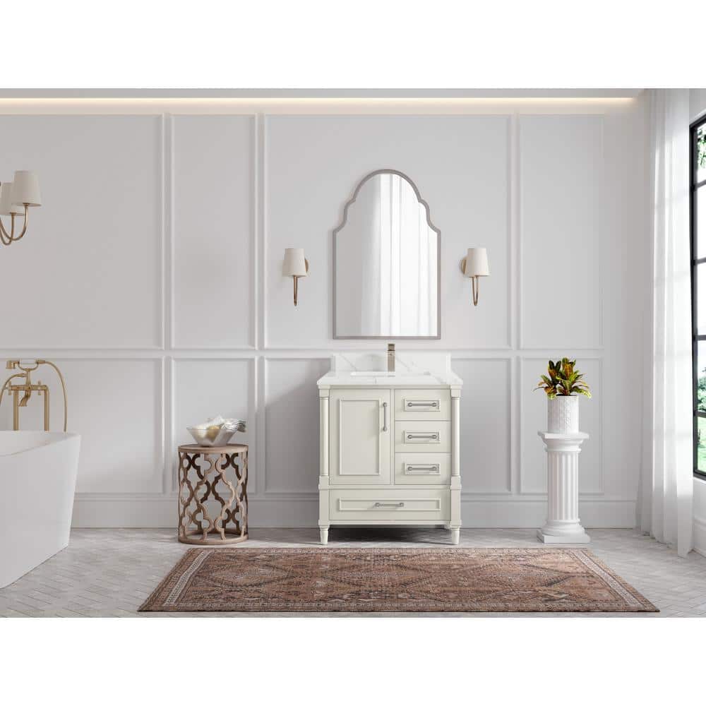 Hudson 30 in. Alabaster Solid Wood Bath Vanity with Quartz Top