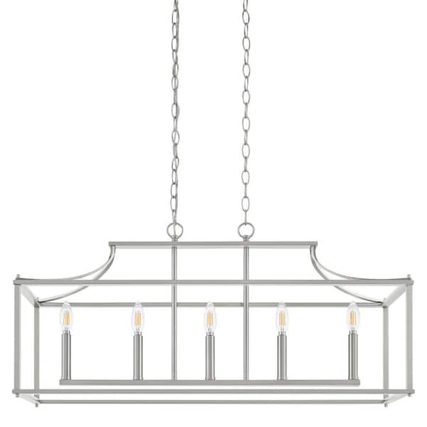 Home Decorators Collection Crestview 34 in. 5-Light Brushed Nickel Transitional Linear Chandelier
