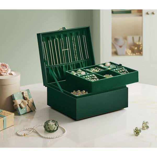 Elegant 2-Layer Jewelry Box with Handle, Forest Green UMQWY2 - The