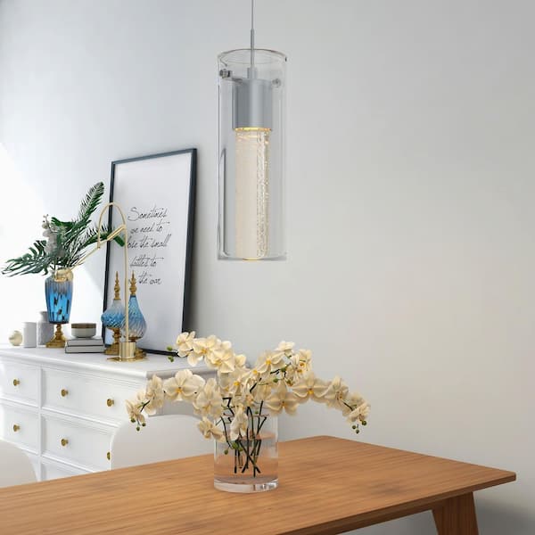 8-Watt Integrated LED Chrome Pendant with Crystal Bubble Glass Shade