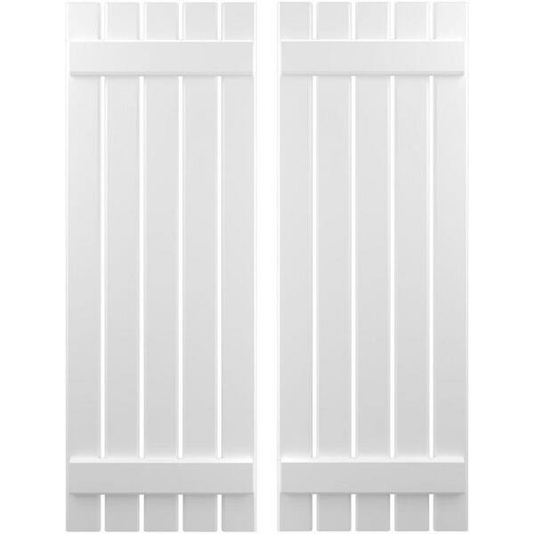 Ekena Millwork 19-1/2 in. W x 33 in. H Americraft 5-Board Exterior Real Wood Spaced Board and Batten Shutters in White