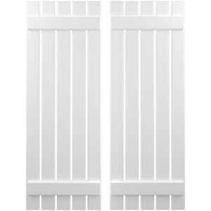 19-1/2 in. W x 34 in. H Americraft 5-Board Exterior Real Wood Spaced Board and Batten Shutters in White