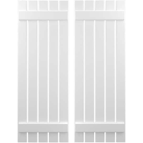 Ekena Millwork 19-1/2 in. W x 39 in. H Americraft 5 Board Exterior Real Wood Spaced Board and Batten Shutters White