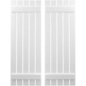 19-1/2 in. W x 52 in. H Americraft 5 Board Exterior Real Wood Spaced Board and Batten Shutters White