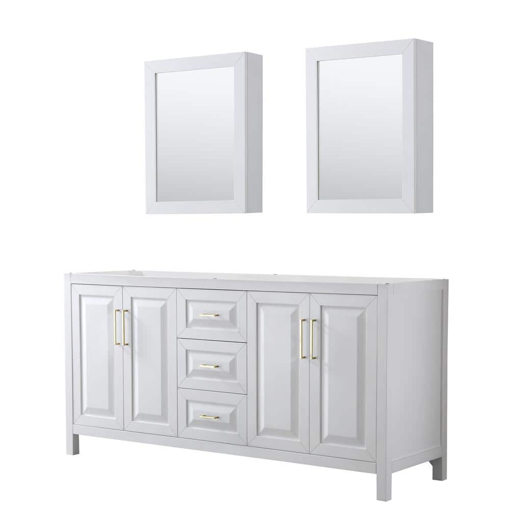 Daria 71" White MDF Double Vanity with Brushed Gold Trim