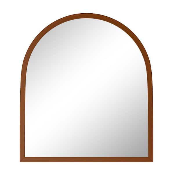 JUJABU 35 in. W x 31 in. H Arched Wooden Brown Framed Wall-Mounted Vanity Mirror(Set of 2)