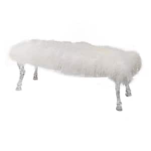 17 in. White Backless Bedroom Bench with Hooved Legs