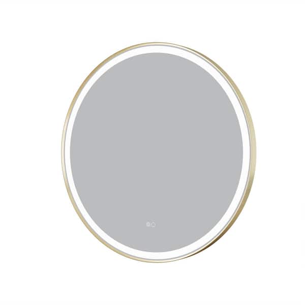 32 in. W x 32 in. H Round Framed LED Dimmable Anti-Fog Wall Bathroom Vanity Mirror in Brushed Gold, IP54