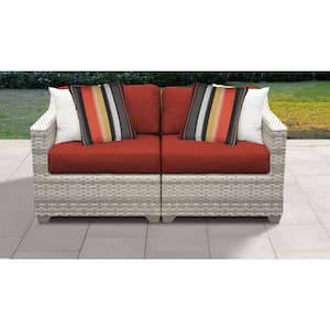 Fairmont 2-Piece Wicker Outdoor Sectional Loveseat with Terracotta Red Cushions