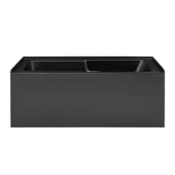 Voltaire 60 x 30 Skirted Left Drain Soaking Apron Bathtub in Matte Black with Integrated Overflow, Armrest, and Drain