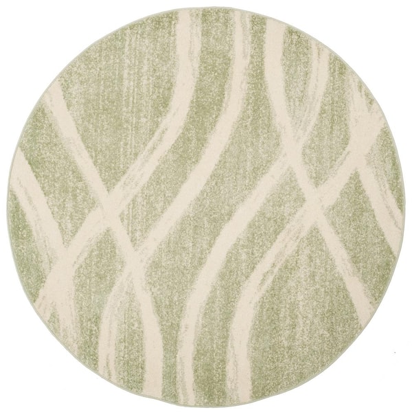 Adirondack 10 ft. x 10 ft. Round Sage/Cream Waves Area Rug