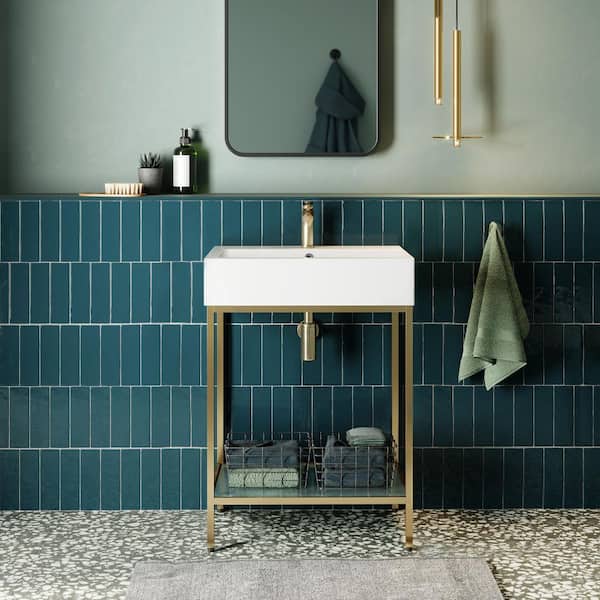 Pierre 24 in. W x 18.1 in. D Bath Vanity in Gold with Ceramic Vanity Top in White with White Basin