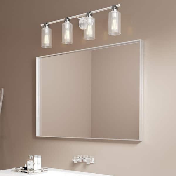 waterpar 48 in. W x 32 in. H Rectangular Aluminum Framed Wall Bathroom Vanity Mirror in Silver with Light