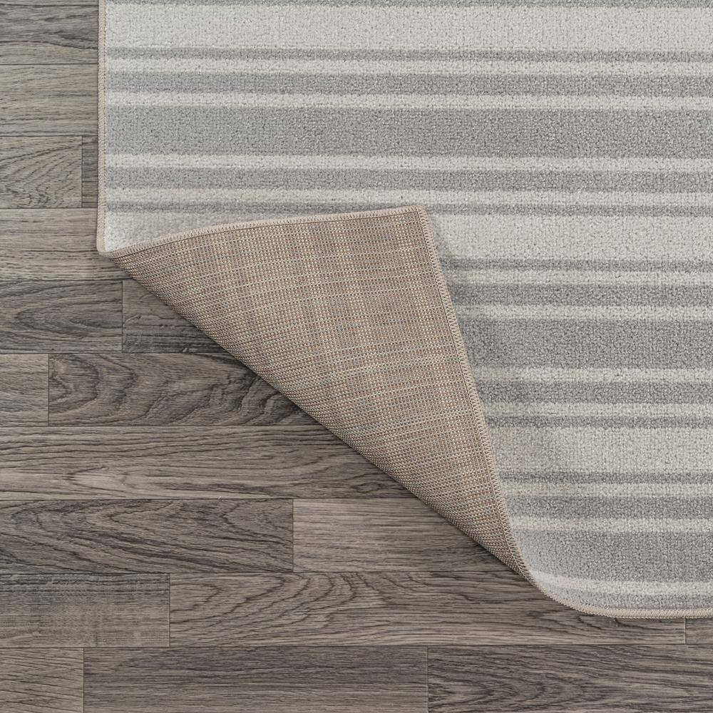 Cream and Light Gray Striped Washable Runner Rug