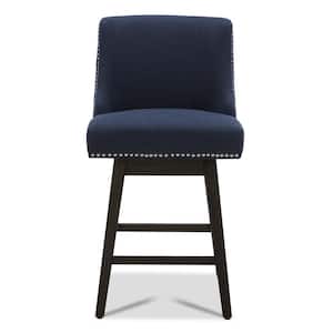 Martin 26 in. Insignia Blue High Back Solid Wood Frame Swivel Counter Height Bar Stool with Fabric Seat