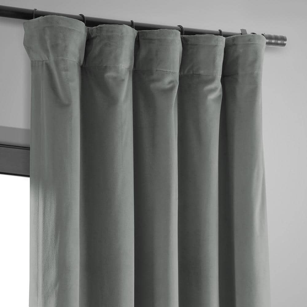 Silver Grey Velvet Thermal Blackout Curtains 96 Inch Long