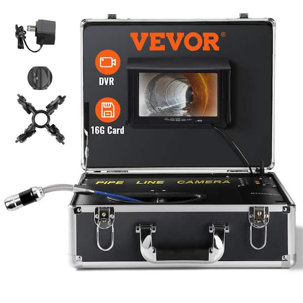 VEVOR Sewer Pipe Camera 7 in. Screen Pipeline Inspection Camera 98 ft. with DVR Function 16GB SD Card Storage Box for Market