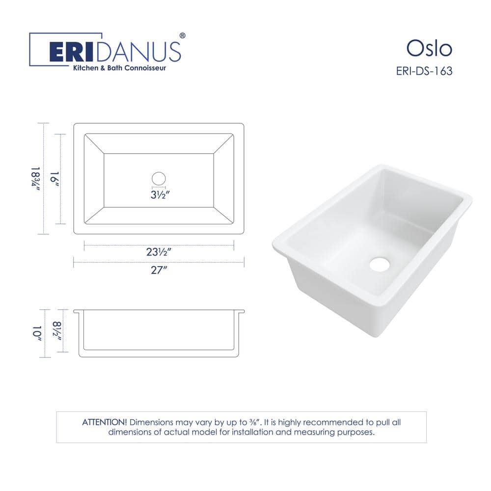Oslo White Fireclay Single Bowl Drop-In Kitchen Sink