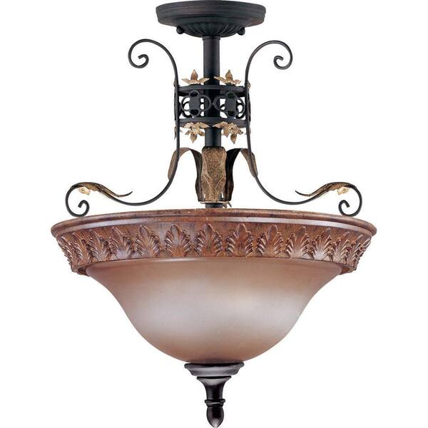 Glomar Verdone Gilded Cage 2 Light Semi Flush Dome With Amber Bisque Glass-DISCONTINUED