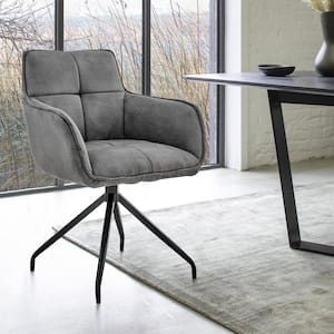 Noah Dining Room Accent Chair in Charcoal Fabric and Brushed Stainless Steel