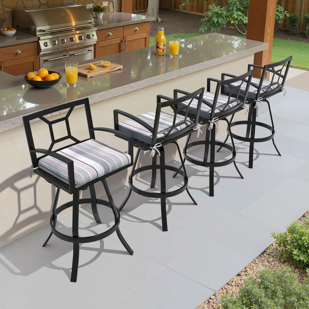 (4-Pack) Aluminum Outdoor Bar Stool with Cushion Swivel Bar Chairs with Footrest Sunbrella Fabric in Marco Blue Grey price history on PriceWatchPro