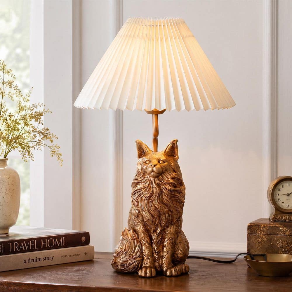 ＊Katze＊ France antique照明セット RRTYO Sam 20.1 in. Antique Gold Persian Cat Resin Table Lamp with