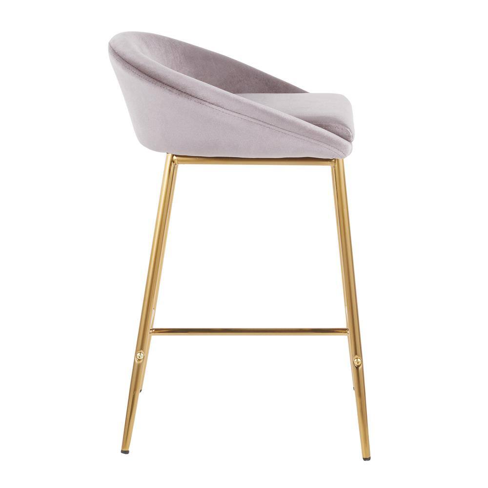 Set of 2 Glam Matisse 26" Silver Velvet Counter Stools with Gold Frame