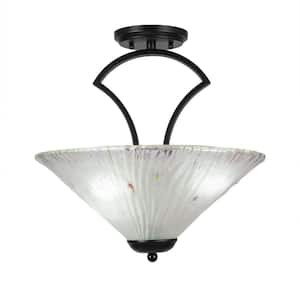 Cleveland 16 in. Matte Black Semi-Flush with Frosted Crystal Glass Shade