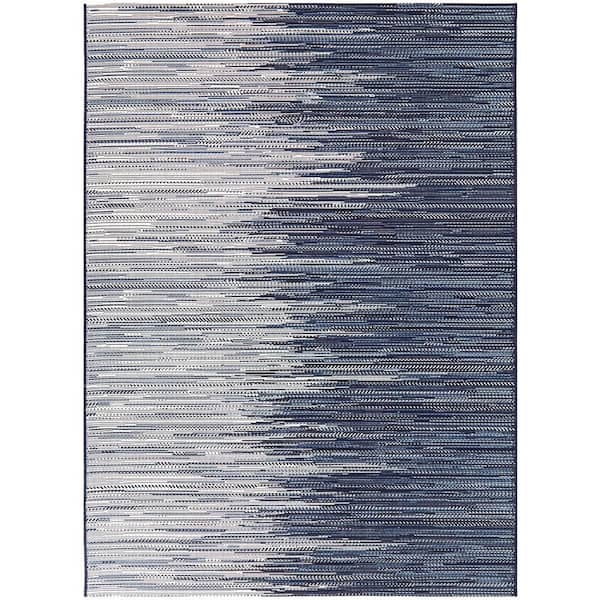 Hampton Bay Windermere Navy 9 ft. x 12 ft. Abstract Indoor/Outdoor Area Rug