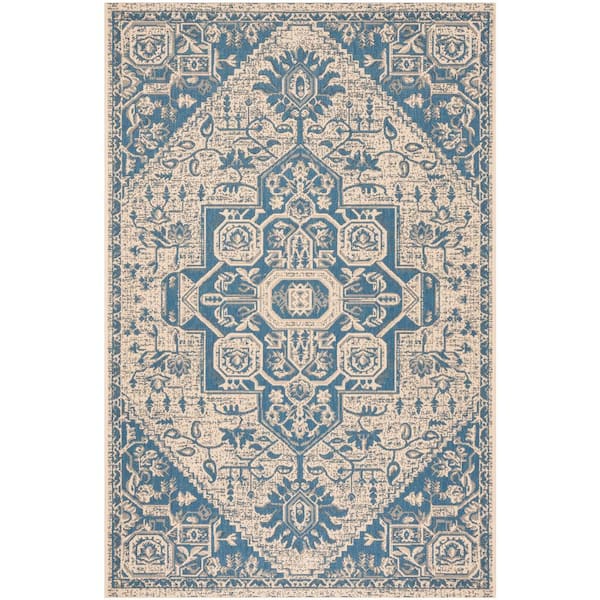 SAFAVIEH Beach House Blue/Cream Doormat 2 ft. x 4 ft. Kilim Floral Indoor/Outdoor Area Rug