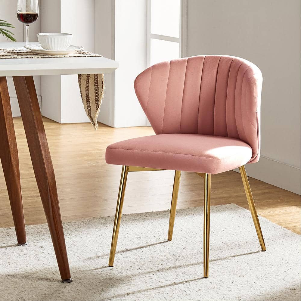 Pink Velvet Upholstered Side Chair with Gold Metal Legs