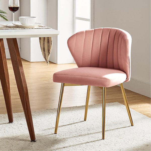 Luna Pink Velvet 20 in.W x 19.5 in.D x 29 in.H Tufted Wingback Side Chair with Metal Legs